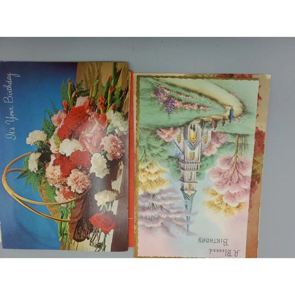 15 Old Vintage‎ Used Greeting Card Fronts for Crafts Mice Flowers Birthday